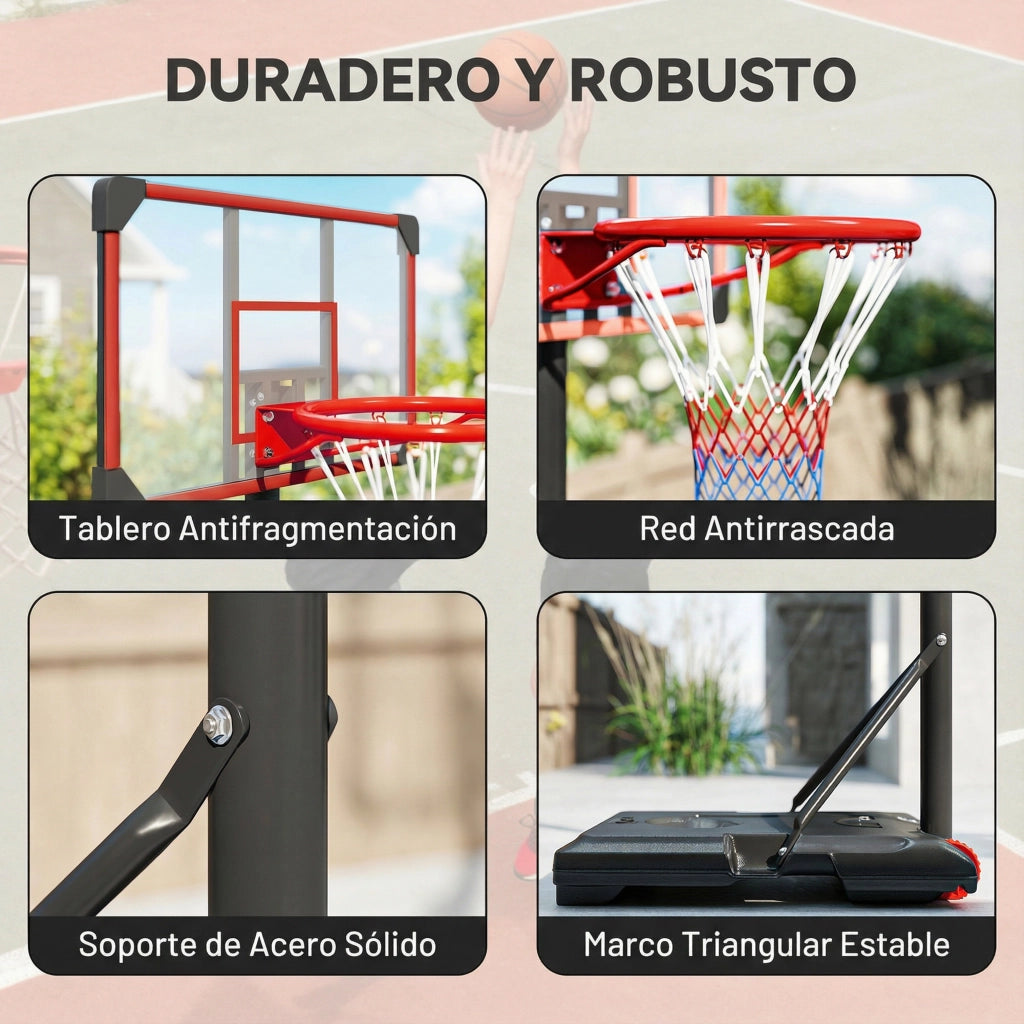 Canestro da Basket Regolabile in Altezza con Ruote e Base Riempibile ¨C Zephmum ¨C Rosso e Nero 178-208 cm