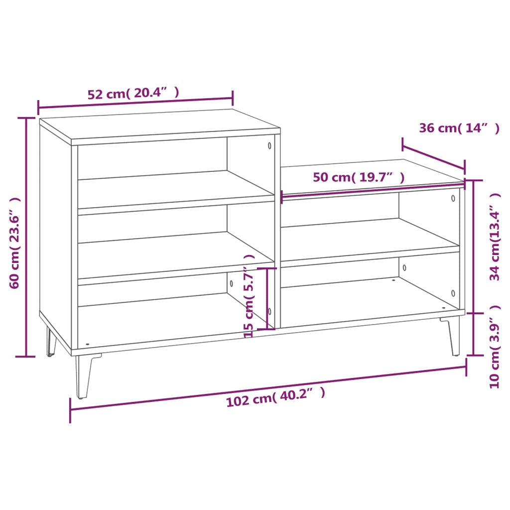 Scarpiera-Scaffale per scarpe Nera 102x36x60 cm in Legno Multistrato 296667