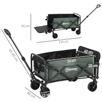 Carrello da Giardino da 72L Pieghevole con Pannello Apribile, in Acciaio e Poliestere, 114x46x65-92 cm, Verde