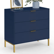 IDMarket - Cassettiera a 3 cassetti BLENIA 80 cm in blu notte con finitura oro