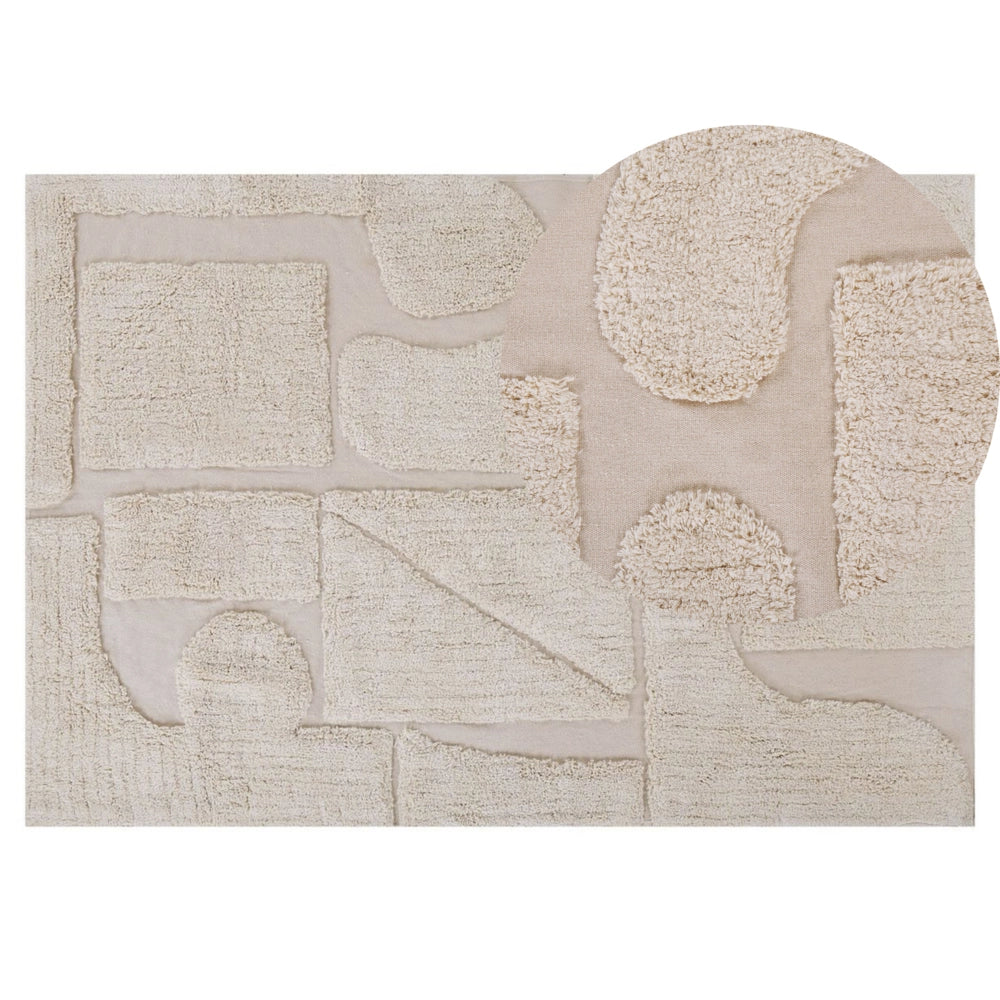 Tappeto Beige di Cotone fatto a mano morbido con motivo astratto 140 x 200 cm