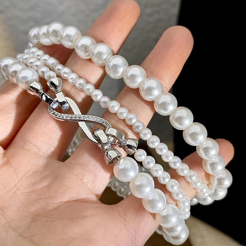 Collana doppia di perle staccabile, realizzata a mano, regalo di Natale o compleanno.