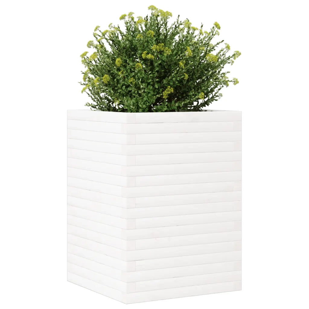 Fioriera da Giardino Bianca 50x50x68,5cm Legno Massello di Pino 3282465