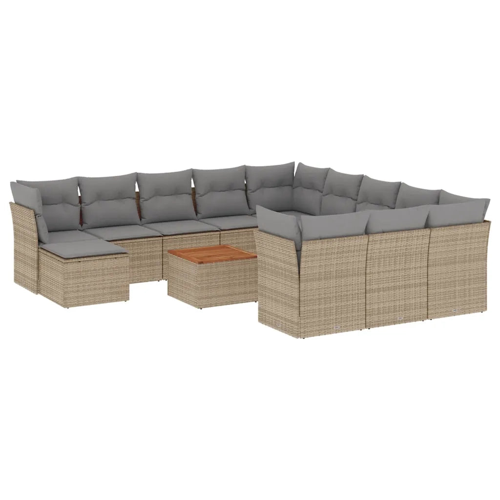 Set Divano da Giardino 13 pz con Cuscini Beige in Polyrattan