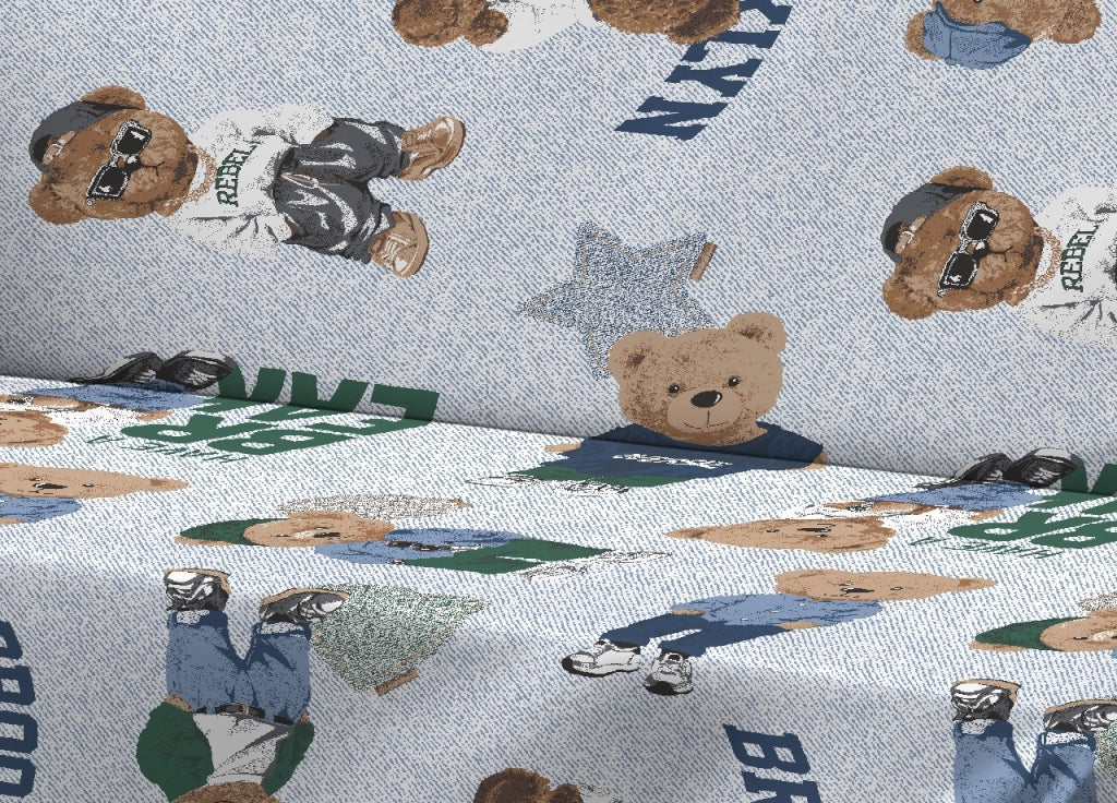 Telo Arredo Granfoulard Copritutto Salvadivano 100% Cotone Dis. Teddy - Matrimoniale - Azzurro