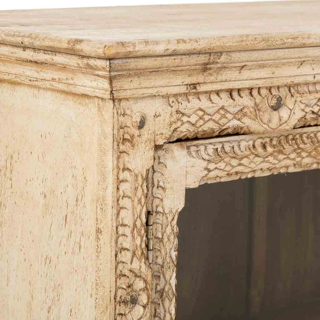 Credenza artigianale in legno con 2 ante beige, 97x43x100h cm