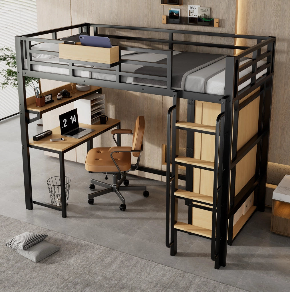 Letto a soppalco multifunzione con armadio, scrivania e vano contenitivo