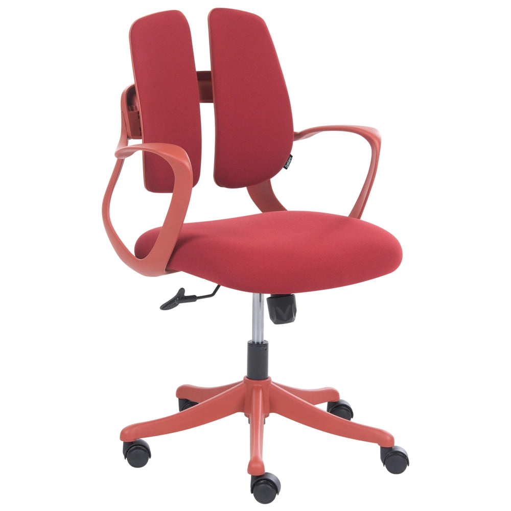 Sedia da ufficio in tessuto rosso girevole con schienale reclinabile regolazione in altezza e braccioli moderna
