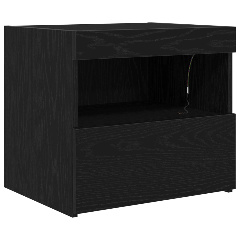 Comodini con Luci LED 2 pz Nero Rovere 50x40x45 cm