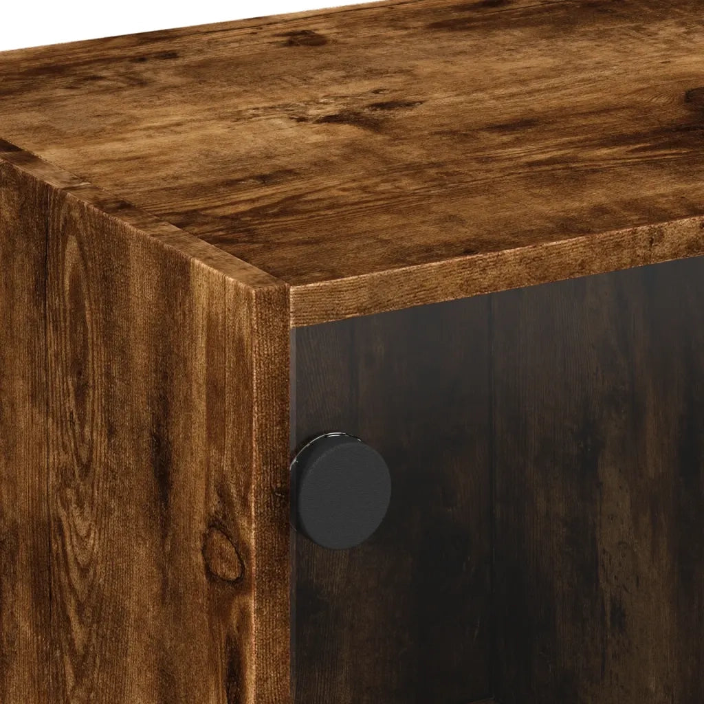 Tavolino da salotto | Tavolino da caff¨¨ | Tavolino da Soggiorno con Ante in Vetro Rovere Fumo 68x50x42 cm