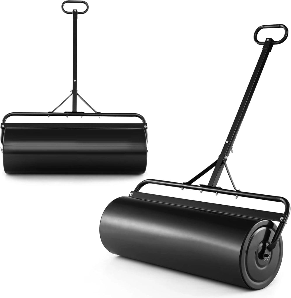 Rullo per Prato in Metallo 63 L, Rullo da Giardino 90 cm Riempibile con Acqua/Sabbia, con Gancio e Impugnatura Staccabile 137 cm, Ideale per Giardino, Prato, Parco e Fattoria (Verde)