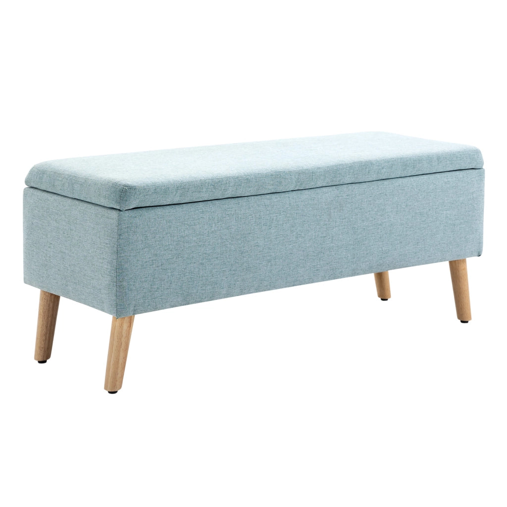 Panca contenitore scandinava 110x39x45 cm, verde, effetto lino, vano portaoggetti e gambe in legno
