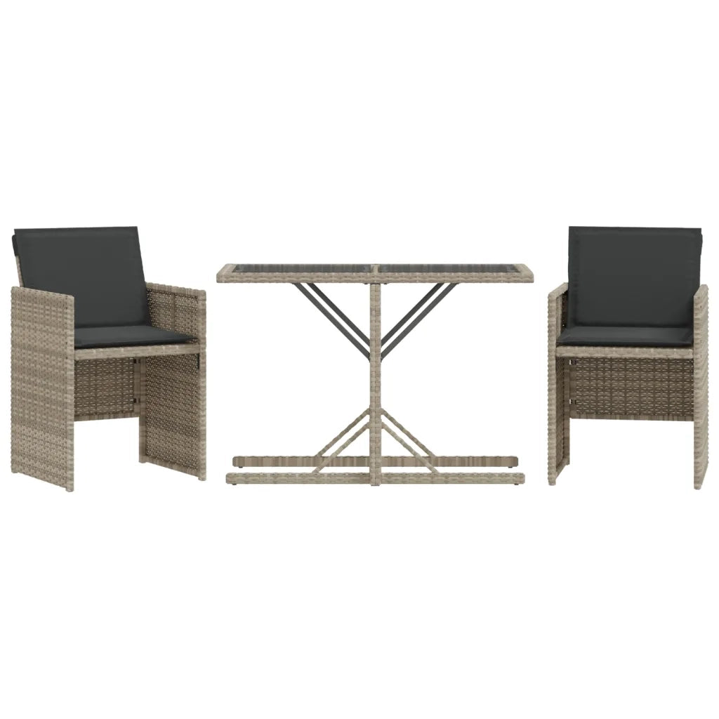 Set da Bistr¨° 3 pz | Set Salotto da Giardino con Cuscini Grigio Chiaro in Polyrattan