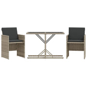 Set da Bistr¨° 3 pz | Set Salotto da Giardino con Cuscini Grigio Chiaro in Polyrattan