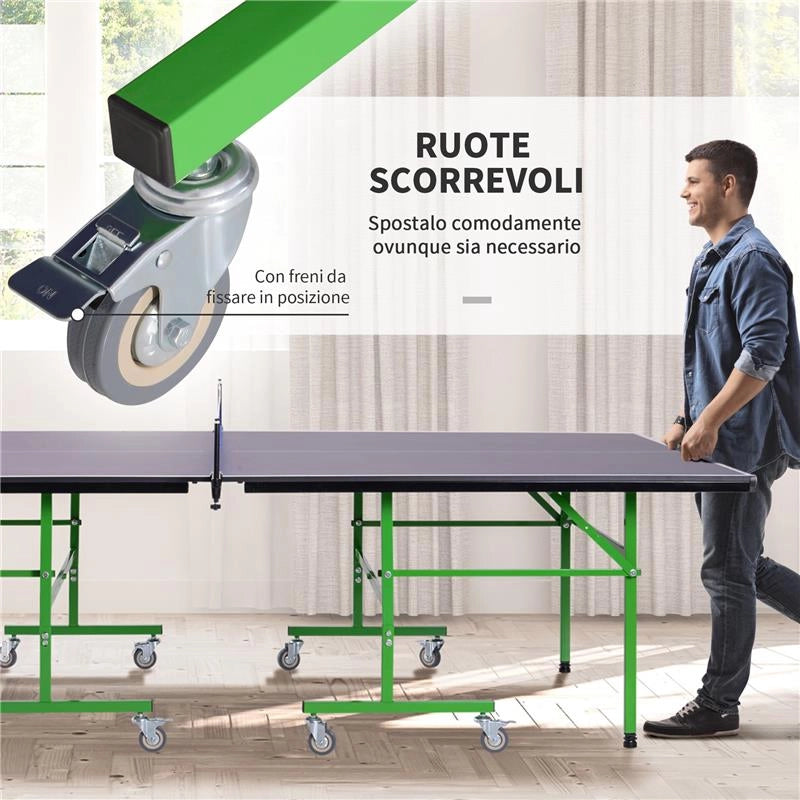 TAVOLO DA PING PONG PROFESSIONALE CON RUOTE 152.5 X 274 X 76CM