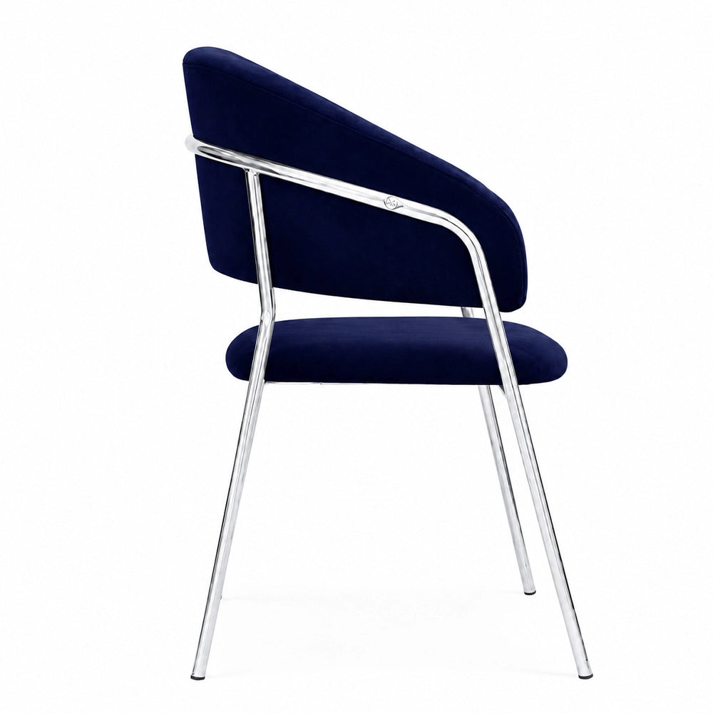 Sedie da pranzo set da 2 Aurelia in velluto blu notte con gambe in ferro cromato
