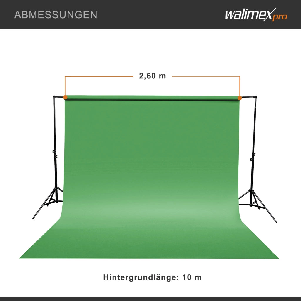 Sfondo fotografico in cartoncino verde croma 2,60x10 m, Backdrop foto antiriflesso e resistente, per studi fotografici