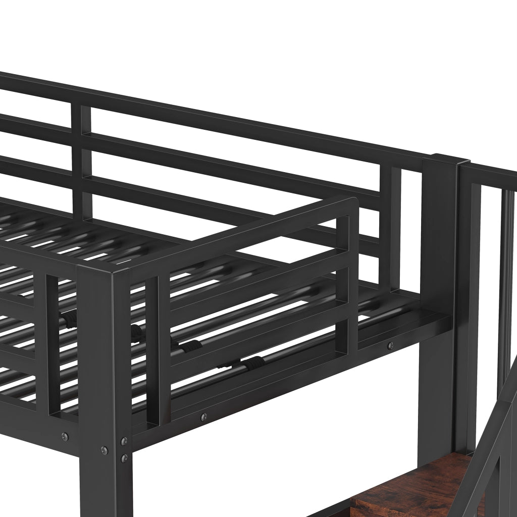 DESMIU Letto a soppalco Letto singolo 90 × 200 cm 1 posto con LED, ripiani e gradini contenitore, senza materasso