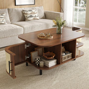 Tavolino da caffè 80x60x47 cm con forma curva e vani laterali in MDF color noce