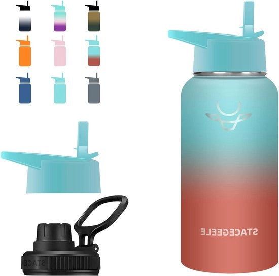 Vacca di vetro isolata a vuoto con coperchio di bambù - termos per ragazzi e ragazze - impermeabile - leggero - ecosostenibile - 32oz