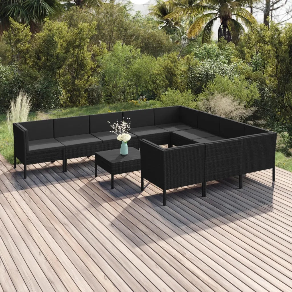 Set Divani da Giardino 11 pz con Cuscini in Polyrattan Nero cod mxl 38429