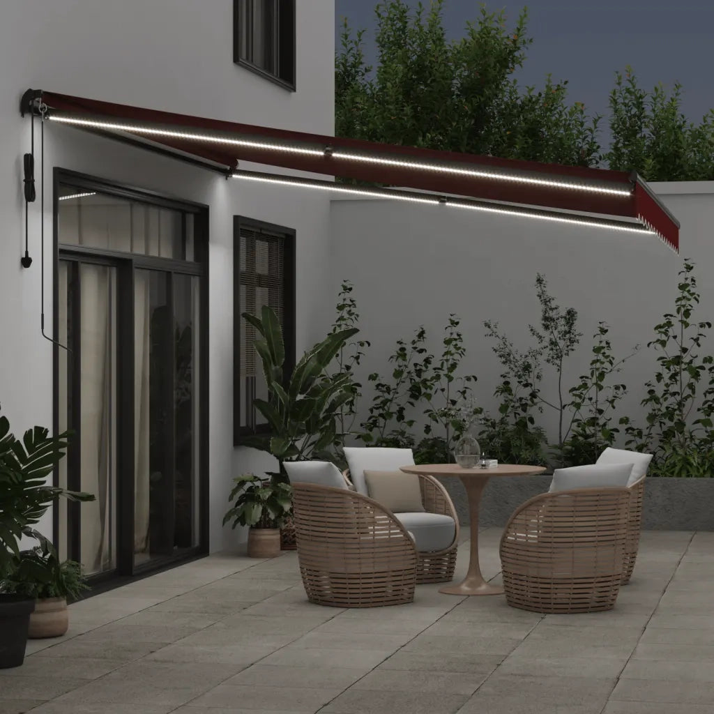 vidaXL Tenda da Sole Retrattile Automatica con LED Bordò 400x350 cm