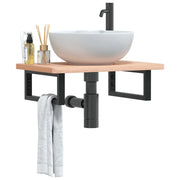 Ripiano a Parete per Lavabo in Acciaio e Massello di Faggio