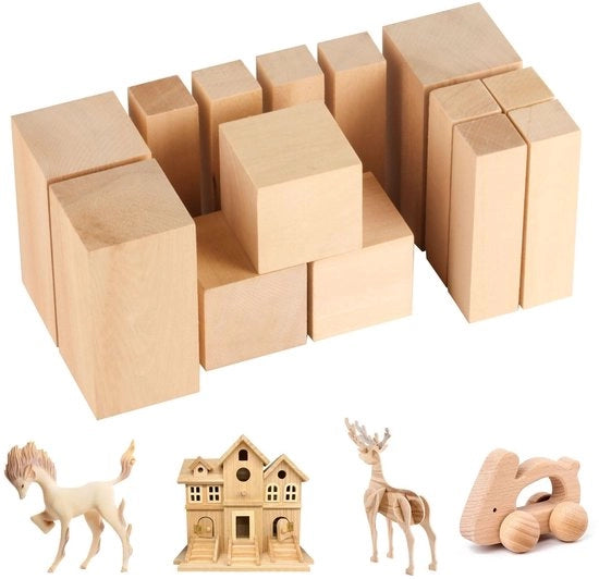 14 pezzi di legno da taglio, legno di lindena per tagliare, blocchi di legno per artigianato, blocchi di legno naturali per tagliare, blocchi di legno per artigianato, legno per artigianato, lavorazione del legno per hobby e artigianato (3 misure)