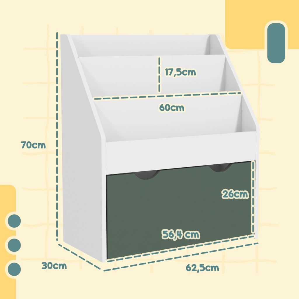 Libreria bambini con cassetto ¨C Xylo ¨C legno verde 3 ripiani 62,5x30x70
