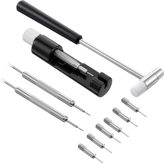 Kit di orologeria - Set di attrezzi per orologio - Attrezzo per orologio a cintura - Attrezzo a molla - Spinta per riparazione - 6 Pennelli di riserva - Materiale in acciaio/zincatura duratura - Kit di orologeria per orologiai