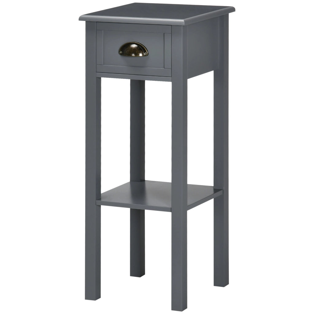 Tavolino Moderno con Cassetto e Ripiano ¨C Zephmum ¨C Grigio 30x30x75 cm