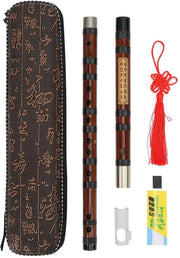 Kit di Flauto di Bambù per Principianti - Flauto di Bambù Bittero - Kit di Flauto con Accessori - Bambù Seco per 8 Anni - Testi Cinesi Incisi - Sostenibile e Saldo - Flauto di Bambù