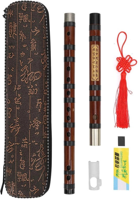 Kit di Flauto di Bambù per Principianti - Flauto di Bambù Bittero - Kit di Flauto con Accessori - Bambù Seco per 8 Anni - Testi Cinesi Incisi - Sostenibile e Saldo - Flauto di Bambù