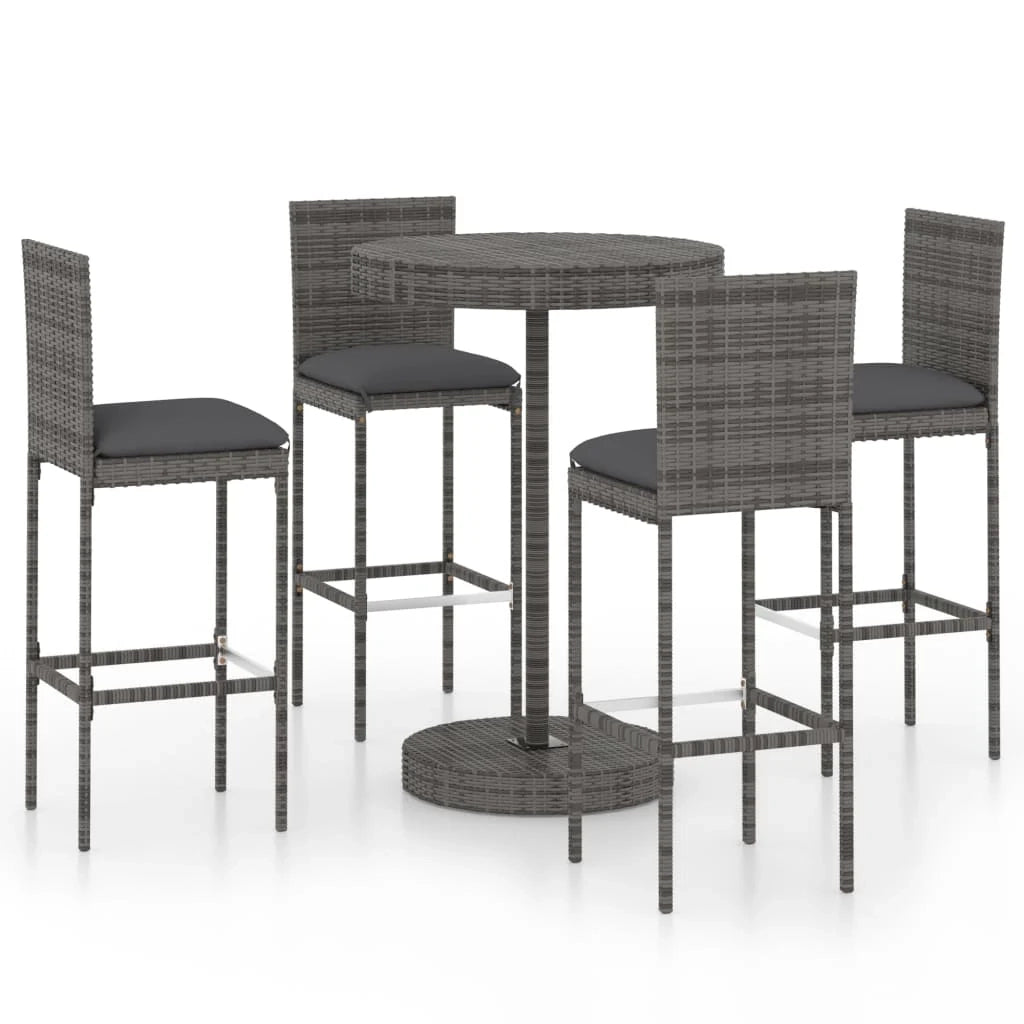 Set da bar da giardino 5 pezzi e cuscini in resina intrecciata grigia 02_0013400