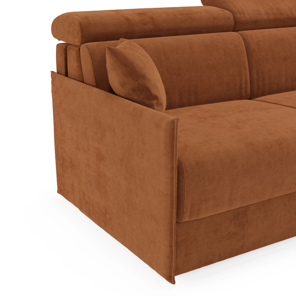 Miryam Divano letto con poggiatesta reclinabili e comfort maxi - design compatto in morbido tessuto smacchiabile T31 149 cm arancio ruggine