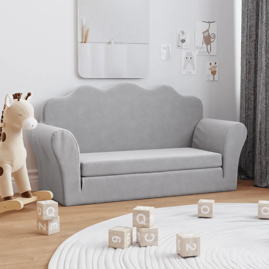Divano Letto Bambini a 2 Posti Grigio Chiaro in Morbido Peluche 357059