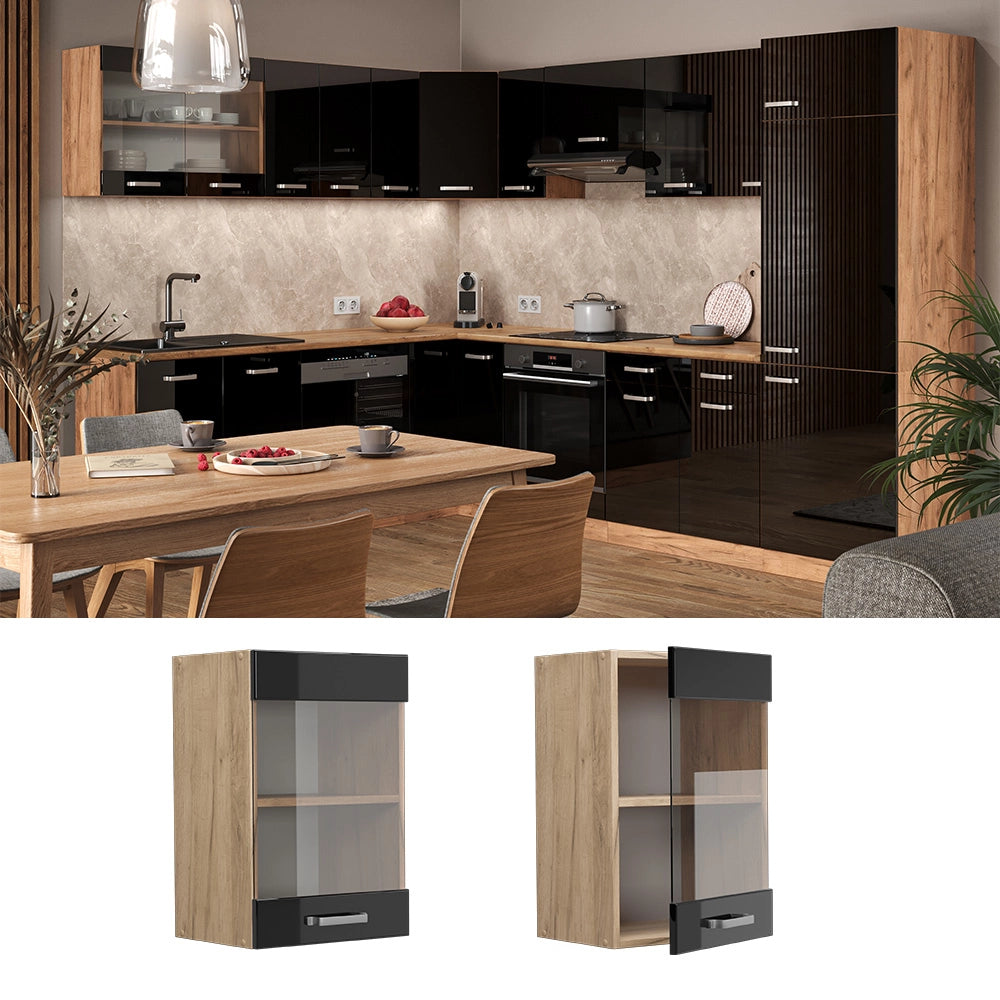 Vicco Mobile da cucina in vetro Nero lucido 40 cm