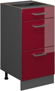 Mobiletto base per cucina R-Line, Rosso lucido, 40 cm con cassetti, senza piano di lavoro, per la libera combinazione all'interno di sistemi cucina modulari