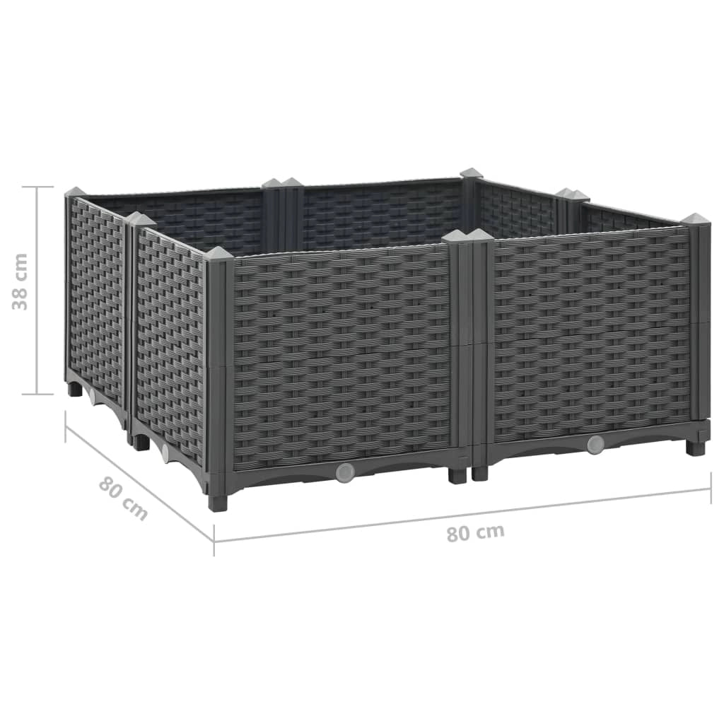 Fioriera rialzata per piante e fiori giardino 80 x 80 x 38 cm polipropilene grigio scuro 02_0000955