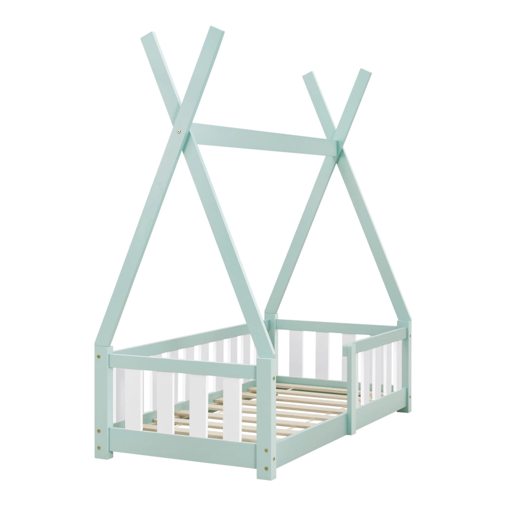 Letto a Capanna Helsingborg con Sponde e Materasso 70 x 140 cm Menta Verde [en.casa]