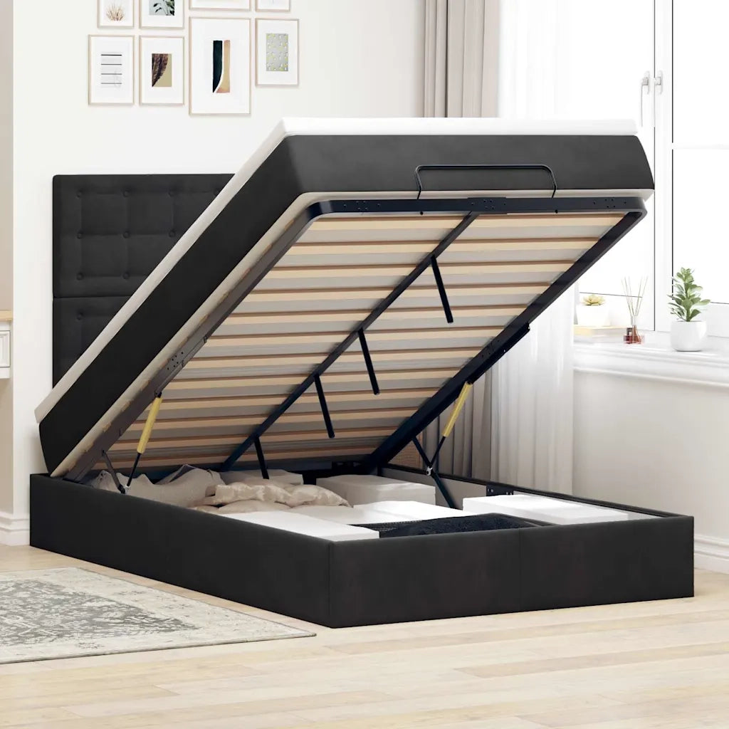 Struttura Letto Pouf con Materassi Nero 120x200 cm Velluto