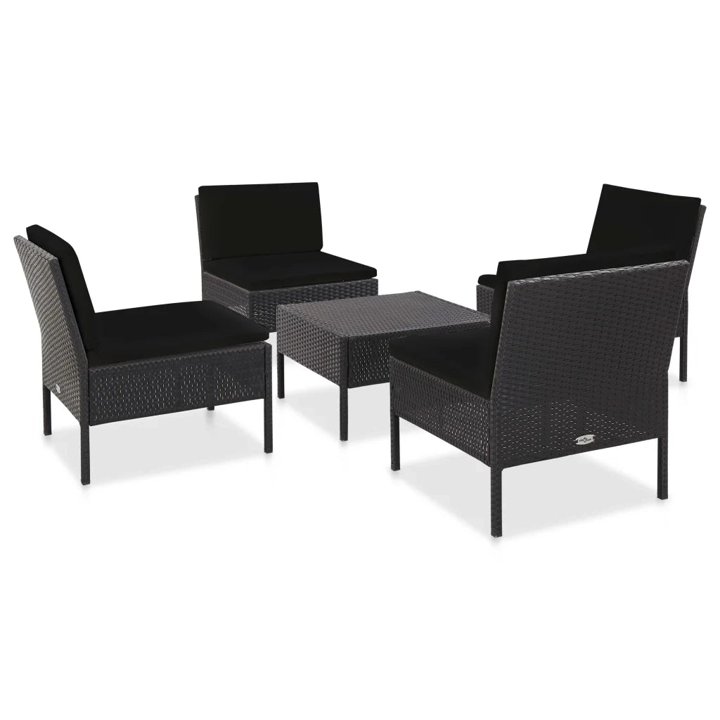 Set Divani da Giardino 5 pz con Cuscini in Polyrattan Nero cod mxl 35514