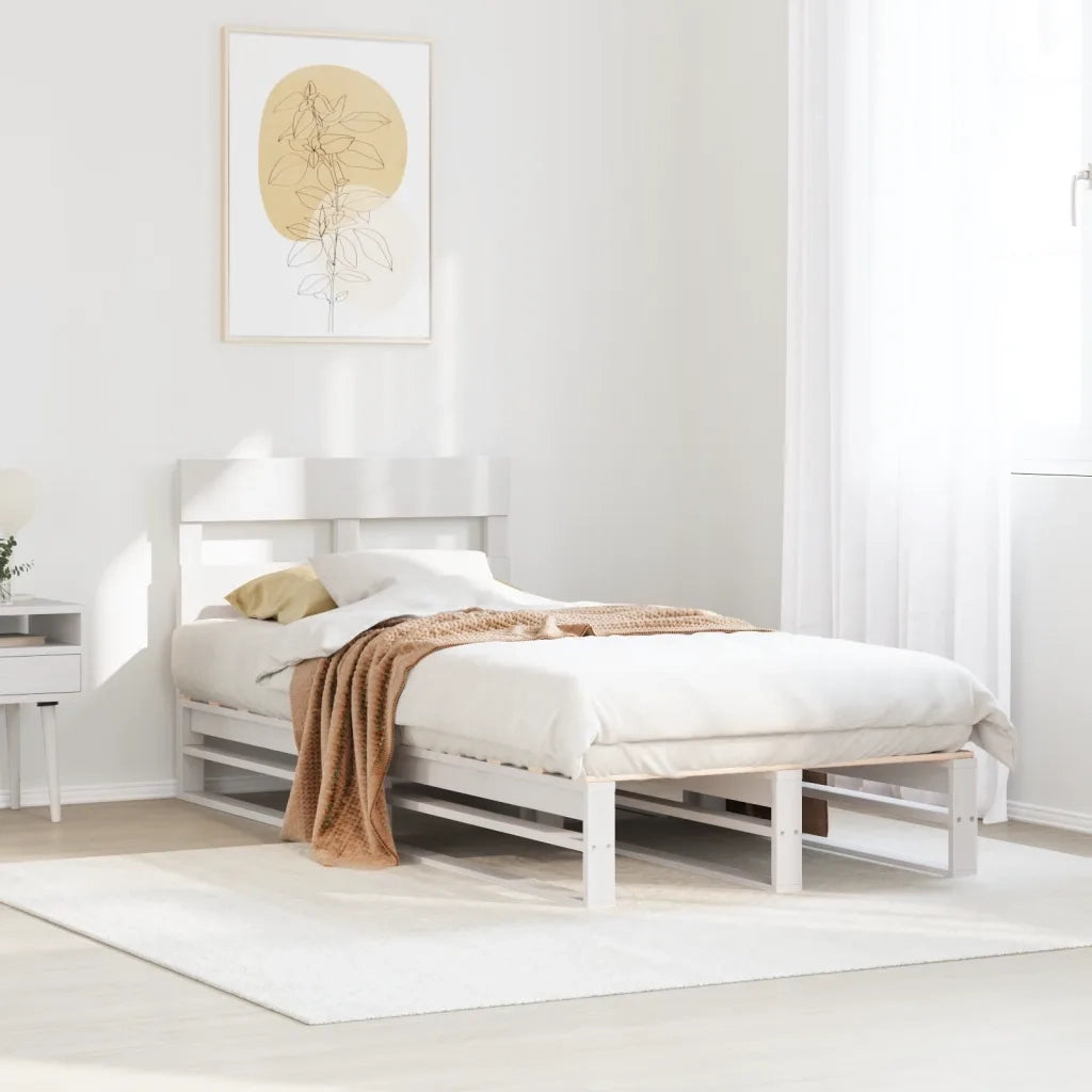 Letto singolo | Letto per adulti | Giroletto senza Materasso Bianco 100x200 cm Legno Massello Pino