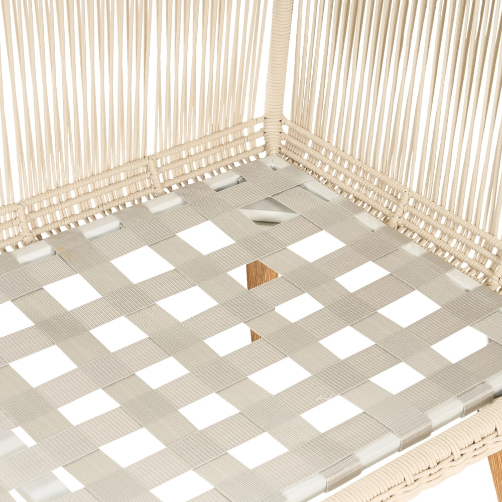 Set Giardino Rattan Beige Divano Ad Angolo Tavolo In Legno Patio Esterno Moderno 5 posti