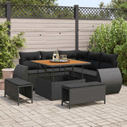Set Divano da Giardino con cuscino 8 pcs Nero polyrattan