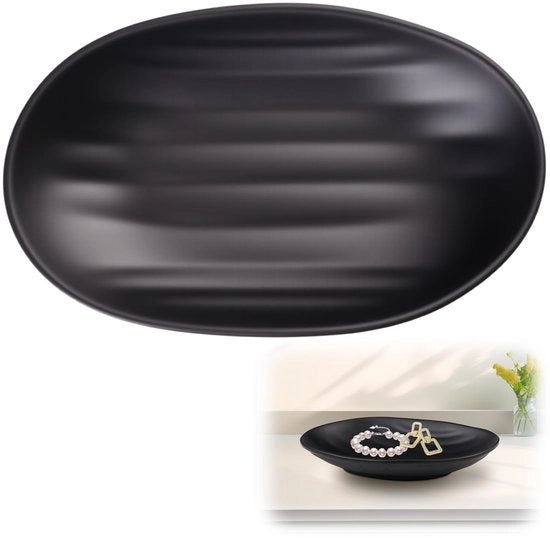 Tavolo Decorativo 21x13 cm - Nera Scatola per Gioielli - Piatto per Cosmetici - Piatto per Snack e Frutta - Melamina - Sostenibile e Leggero