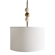 Lampada a sospensione Ottone e beige Ferro Paralume a tamburo in tessuto Stile moderno di metà secolo