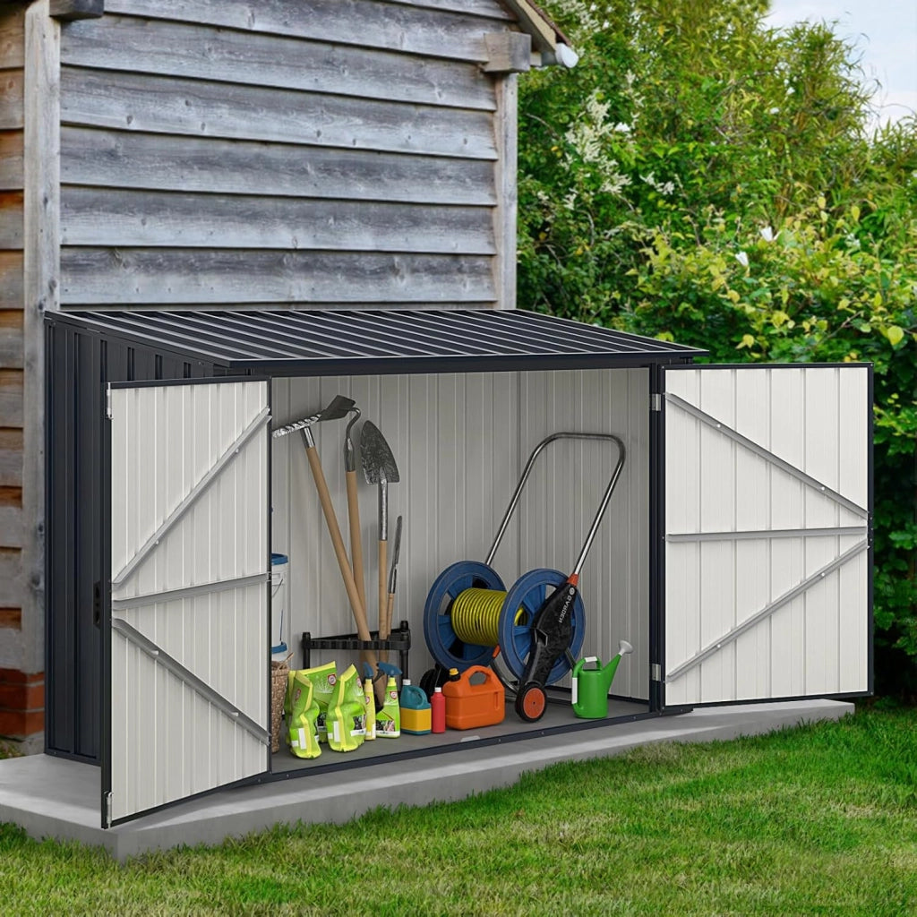 Casetta per Spazzatura Esterna 1,5 m², Capanno Attrezzi Giardino in Metallo Zincato Resistente alle Intemperie con Porta Bloccabile e Tetto Apribile, Struttura a Scatto Pratica