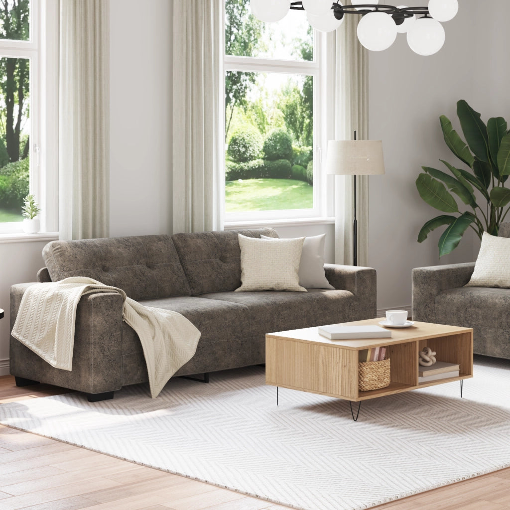 Set Divano 2 Pezzi con Cuscini Grigio Scuro in Pelle Sintetica