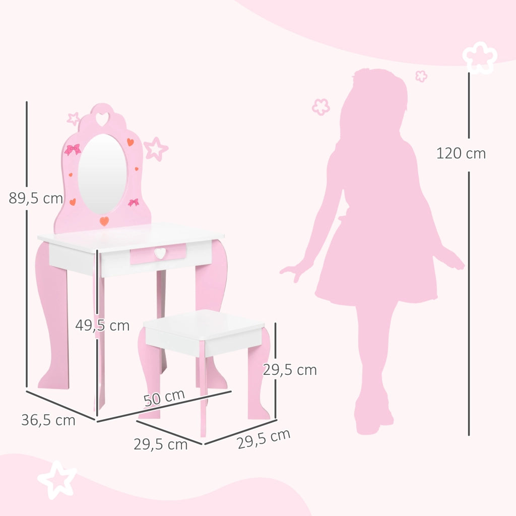 Toeletta bambini con sgabello e specchio ¨C Xylo ¨C legno rosa 50x36,5x89,5cm 3-6 anni